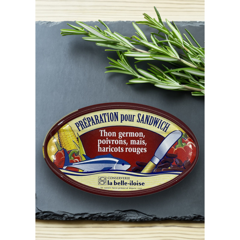 La belle-iloise Sandwich Aufstrich mit weißem Thunfisch, Paprika, Mais und Feuerbohnen