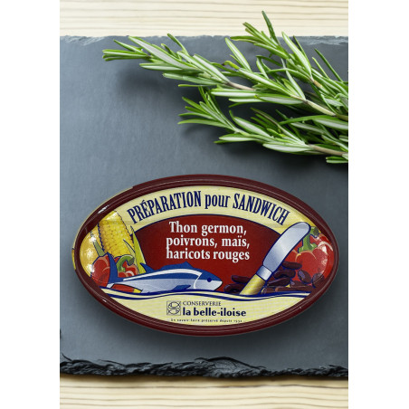 La belle-iloise Sandwich Aufstrich mit weißem Thunfisch, Paprika, Mais und Feuerbohnen