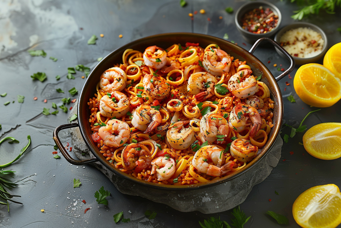 Rezept 1: Fideuà mit Tintenfisch und frittierten Garnelen