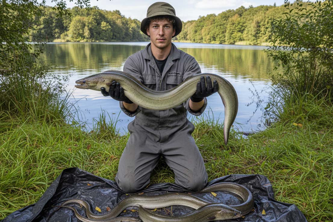 Aal angeln an der Müritz – erfolgreicher Fang am Seeufer
