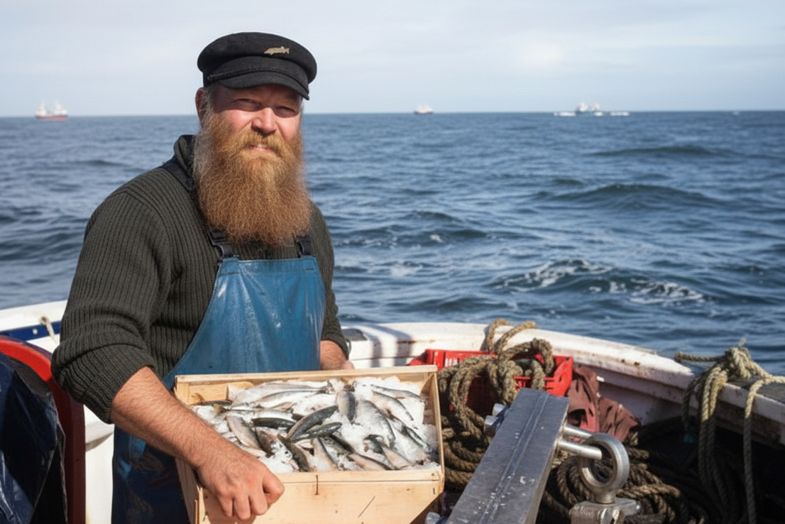 Traditioneller Heringsfang auf See – frische Heringe an Bord eines Fischereibootes