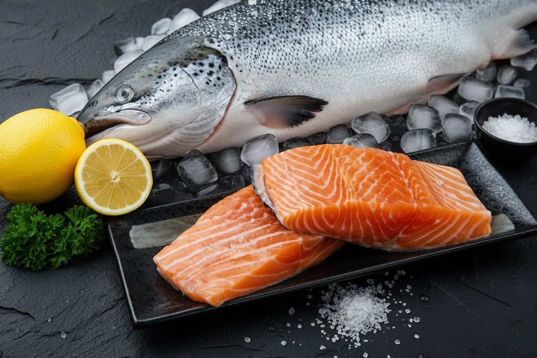 Frische Lachsfilets – orangerotes Fleisch reich an Omega-3-Fettsäuren