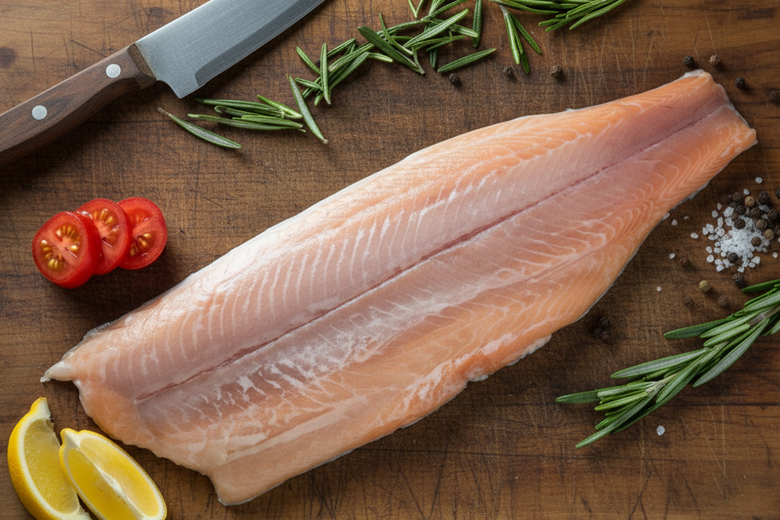 Lachsforellen-Filet mit rosa Fleisch – frisch für die Zubereitung