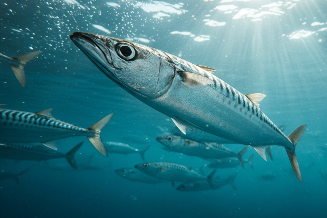 Schwarm Atlantischer Makrelen im natürlichen Unterwasser-Lebensraum des Nordatlantiks