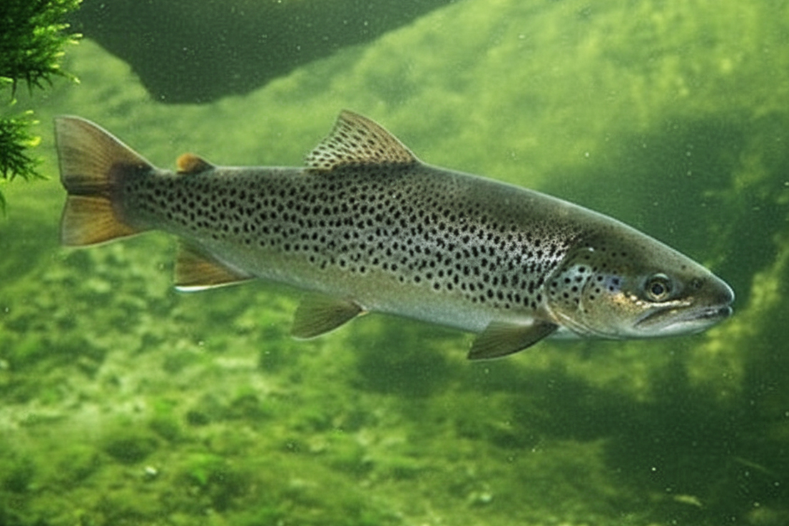 Seeforelle unter Wasser im natürlichen Habitat – Mecklenburgische Seenplatte