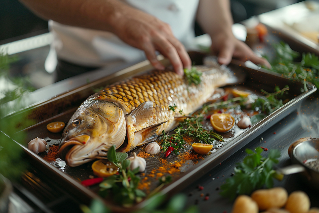 Rezept für einen im Ganzen gebackenen großen Karpfen