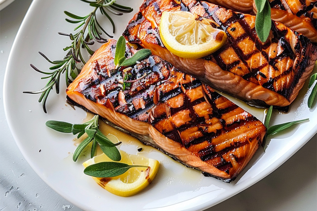 Servieren von gegrilltem Lachs