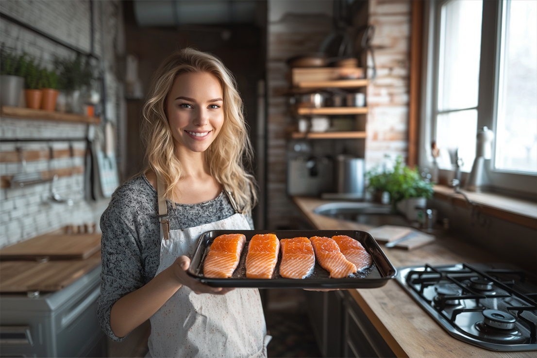Vorbereitung zum Backen von Lachs im Ofen