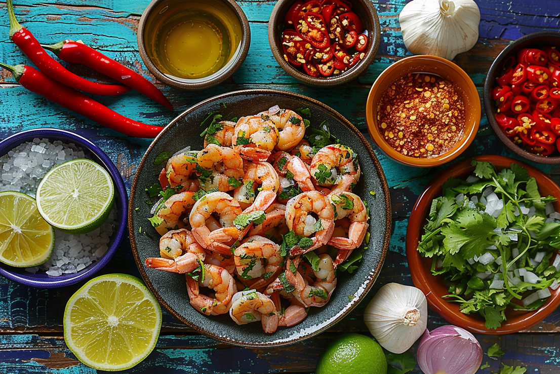 Scharfe Chili-Limetten-Marinade für Garnelen