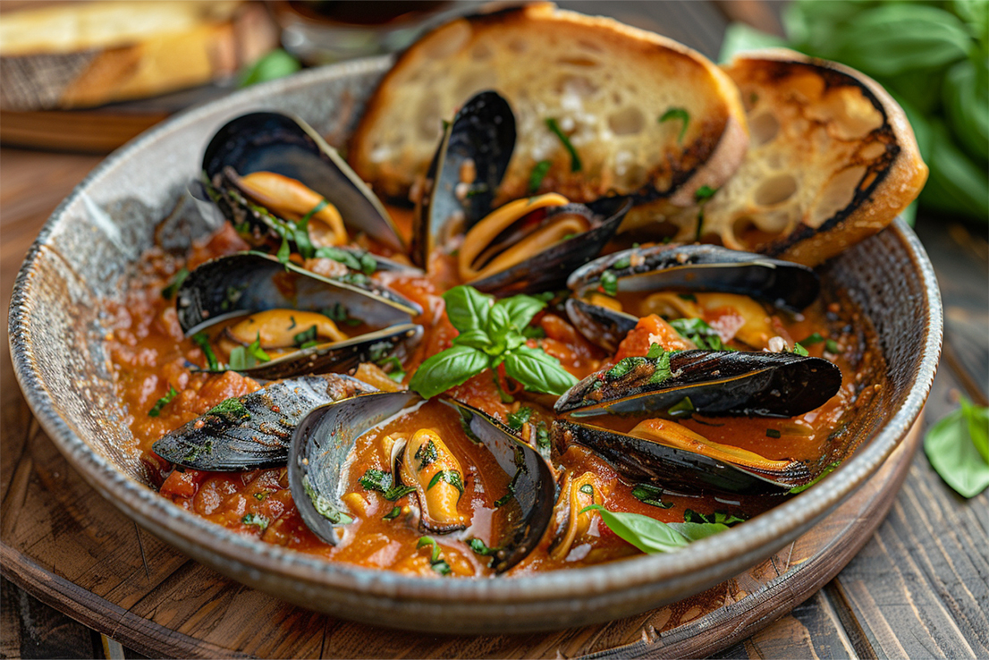 Miesmuscheln in Tomatensauce