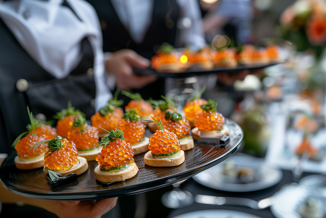 Gurken-Canapés mit rotem Kaviar können ebenso auf Mini-Crackern oder Mini-Toast serviert werden.