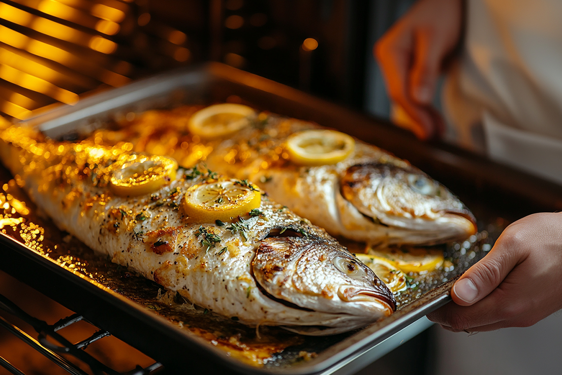 Wolfsbarsch im Backofen mit Fenchel und Zitrone Wolfsbarsch im Backofen mit Fenchel und Zitrone