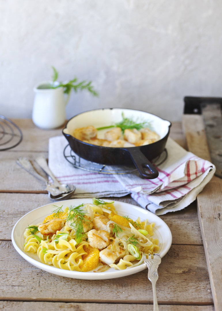 Fenchel-Nudeln mit Kabeljau