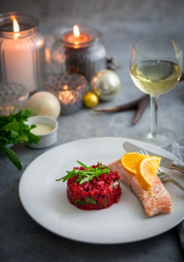 Lachs mit Rote-Bete-Risotto