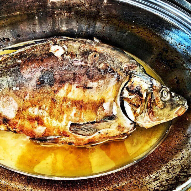 Gegrillter Karpfen in Weißwein-Sauce Gegrillter Karpfen in Weißwein-Sauce